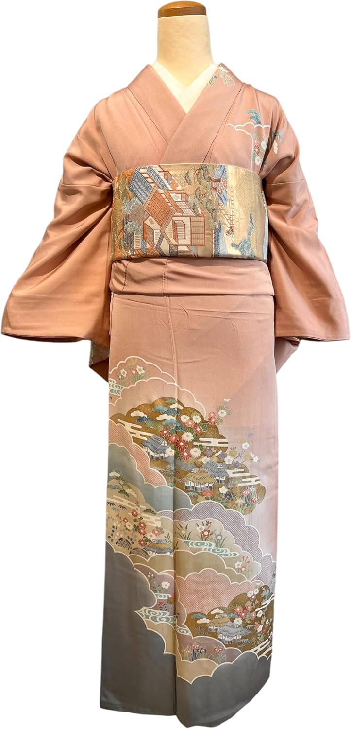 La遇] 訪問着 リサイクル 高身長 作家物 友禅染 草花紋様 結婚式 卒入学